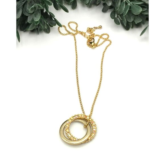Vintage Style Gold-Tone Double Circle Pendant Necklace With Rhinestone Accent - Picture 4 of 4